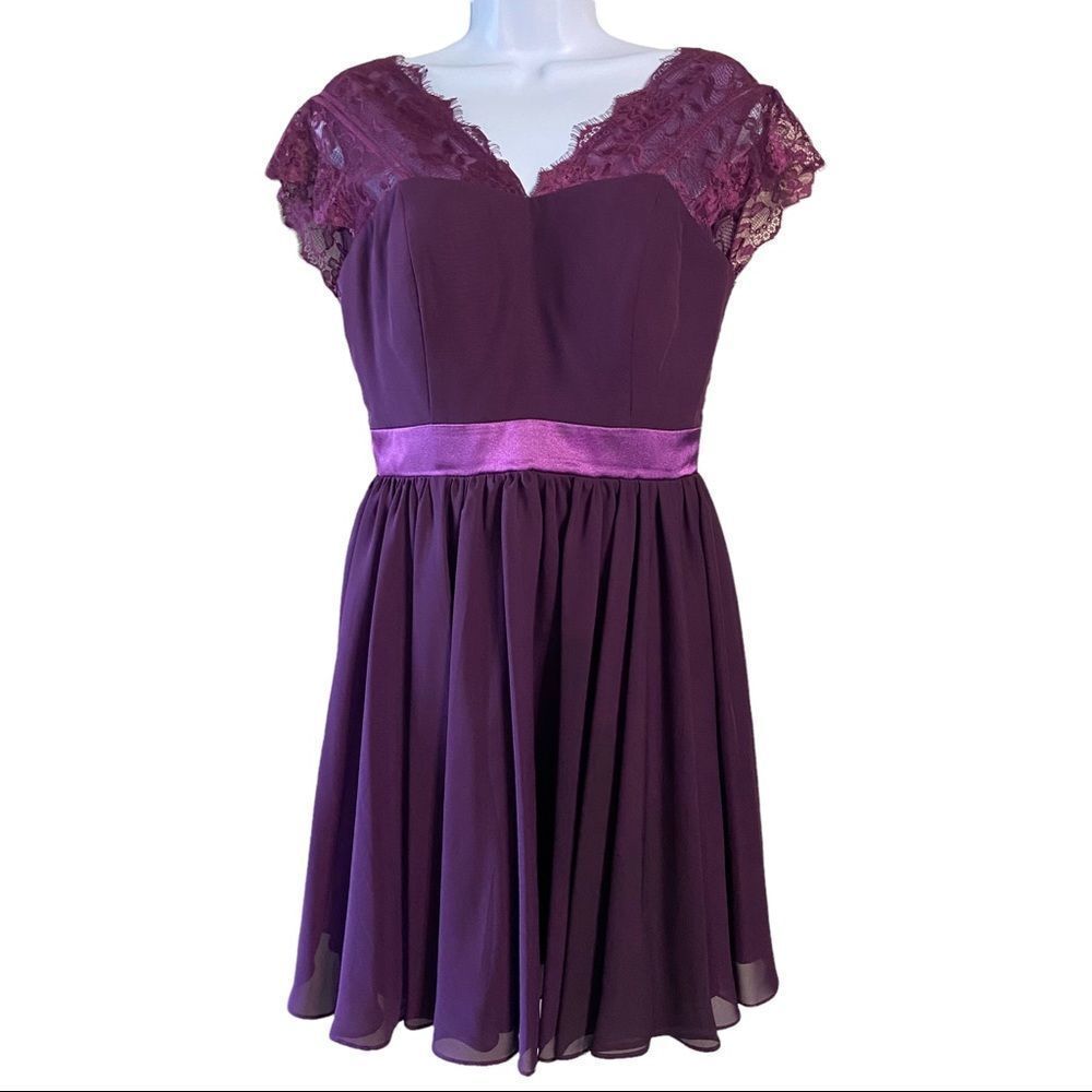 JJ'S HOUSE A-Line V-neck Short Chiffon Dress With Bow